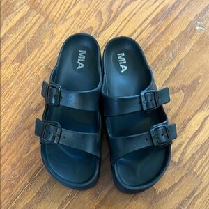 MIA Double Buckle Black Slides